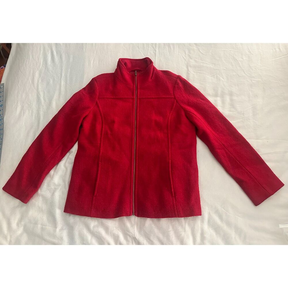 Lands End Classic Red Full Zip Wool Blend Coat Jacket Size 16